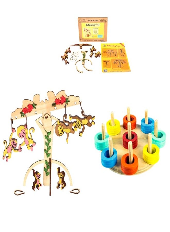 Techny Birds Technybirds Wooden Balancing Tree and Wooden Ring Sorter Combo | Educational Toys for Kids | Montessori Learning Toys | Shape and Color Recognition | Fine Motor Skills Development - Image 1
